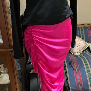 Dress Barn Inner Beauty Knee Length Ruched Pencil Pink Satin Midi Skirt M